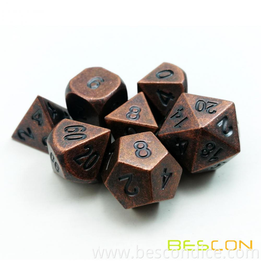 Antique Copper Solid Metal Polyhedral Dice Set 2